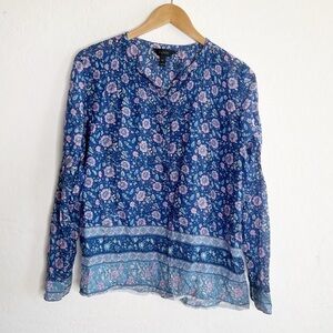 J. Crew lightweight pintuck pleated floral pullover popover blouse shirt top